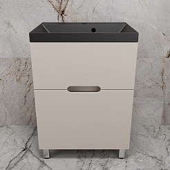 Style Line Тумба с кварцевой раковиной антрацит Матис 60 крем – фотография-2